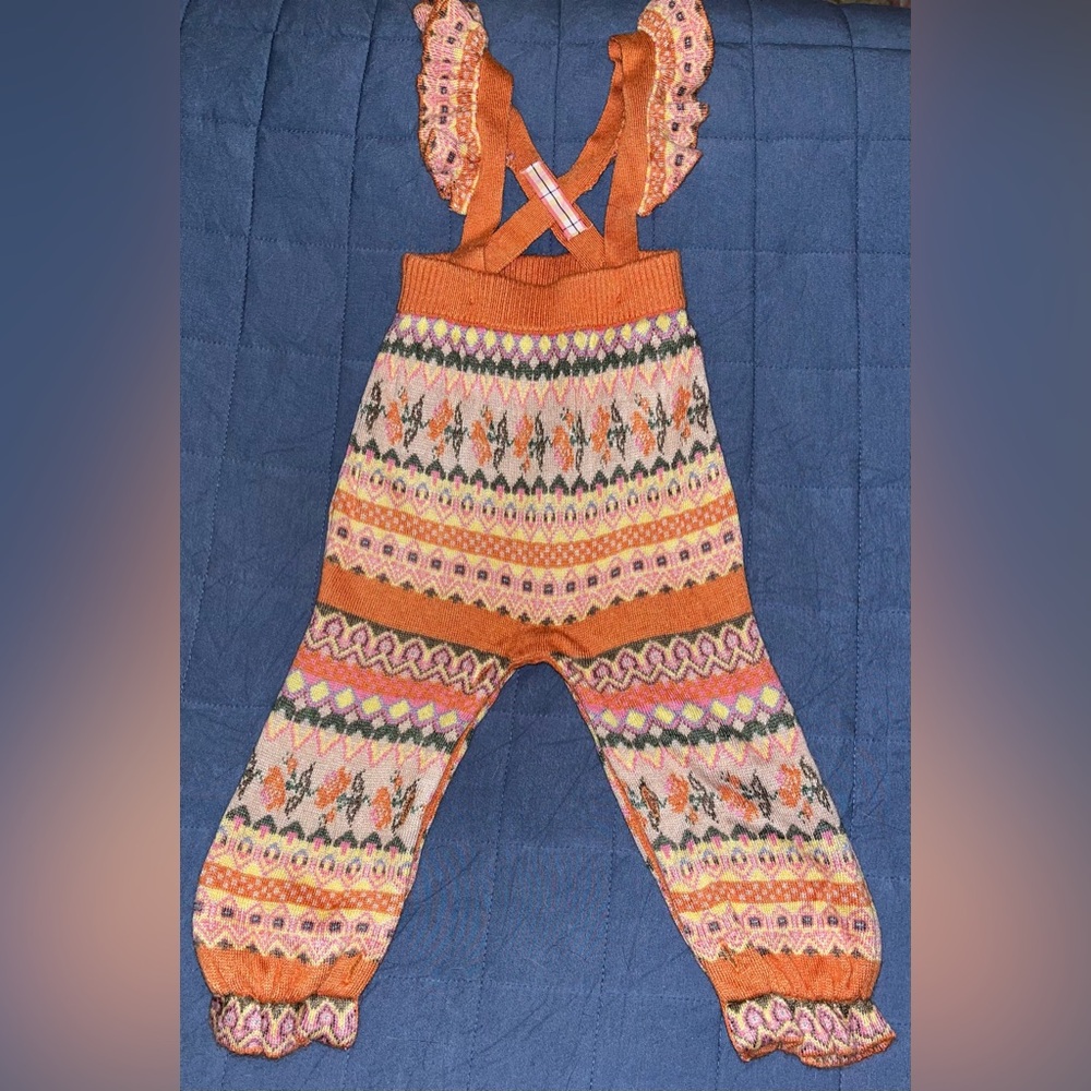 New Matilda Jane Pumpkin Pie Sweater Fair Isle Overalls Orange Sz  6-12 months